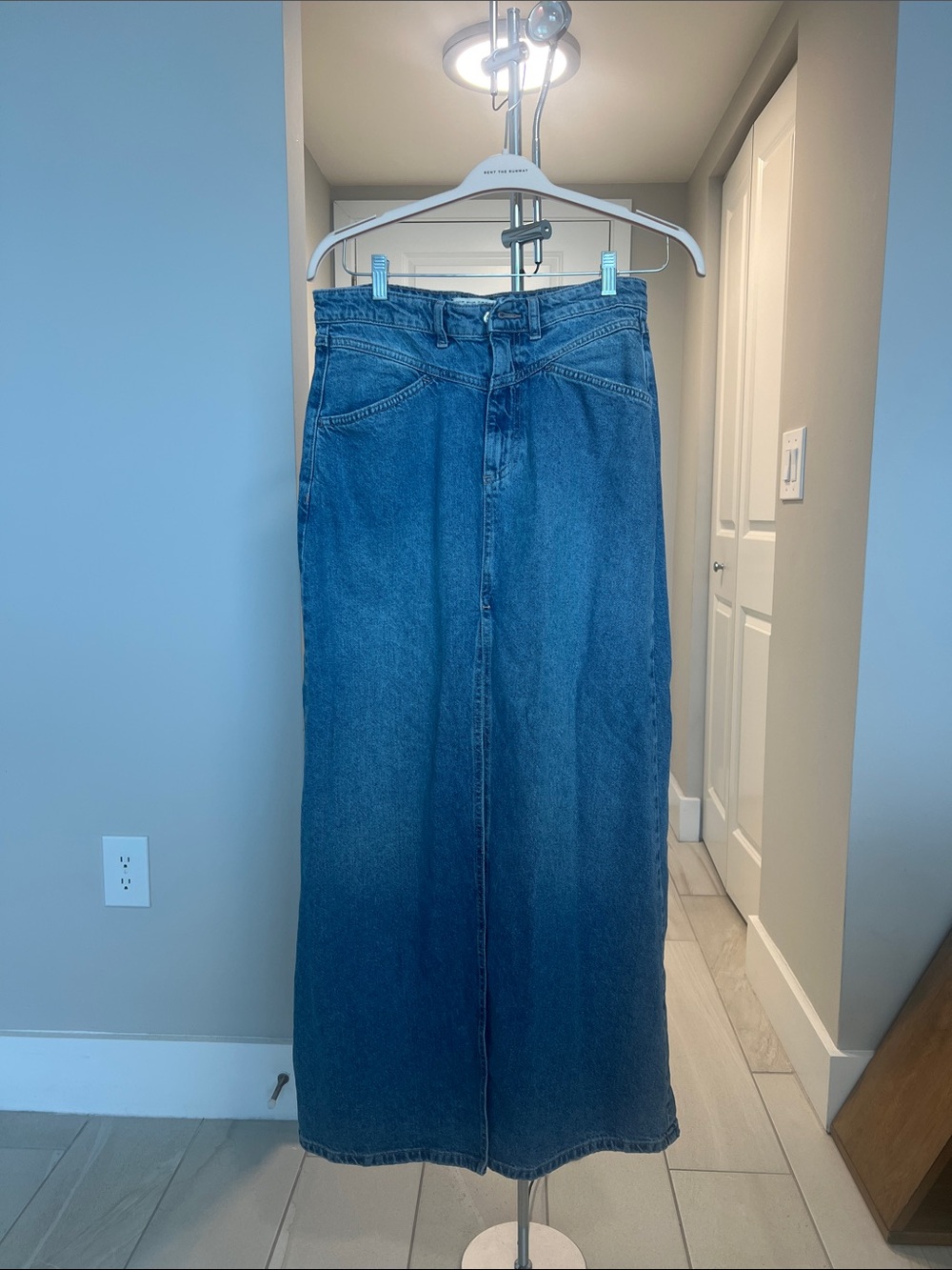 We The Free Blue Denim Maxi Skirt With Slit - Picture 2 of 8